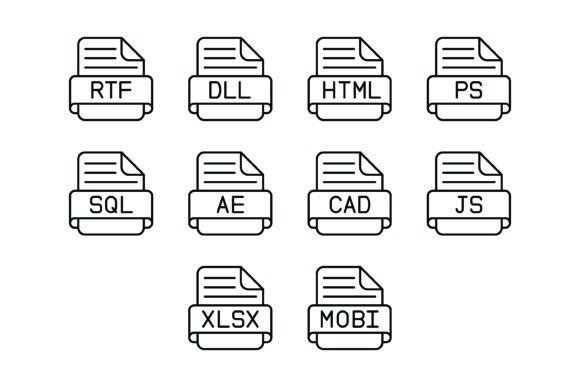 10 File Format Outline Icons Bundle: Essential Design Assets