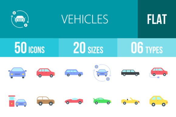 50 Vehicles Flat Icons: Your Ultimate Design Toolkit for Dynamic Projects