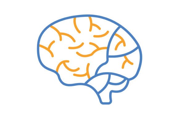 Brain Blue & Orange Line Icon: A Modern Design Asset