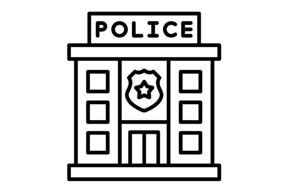 Police Station Outline Icon: A Versatile Design Asset